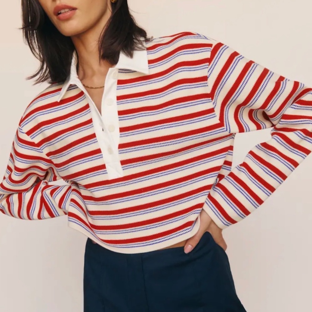 NWT Reformation Anna Rugby Shirt Red - Size L - Picture 4 of 4